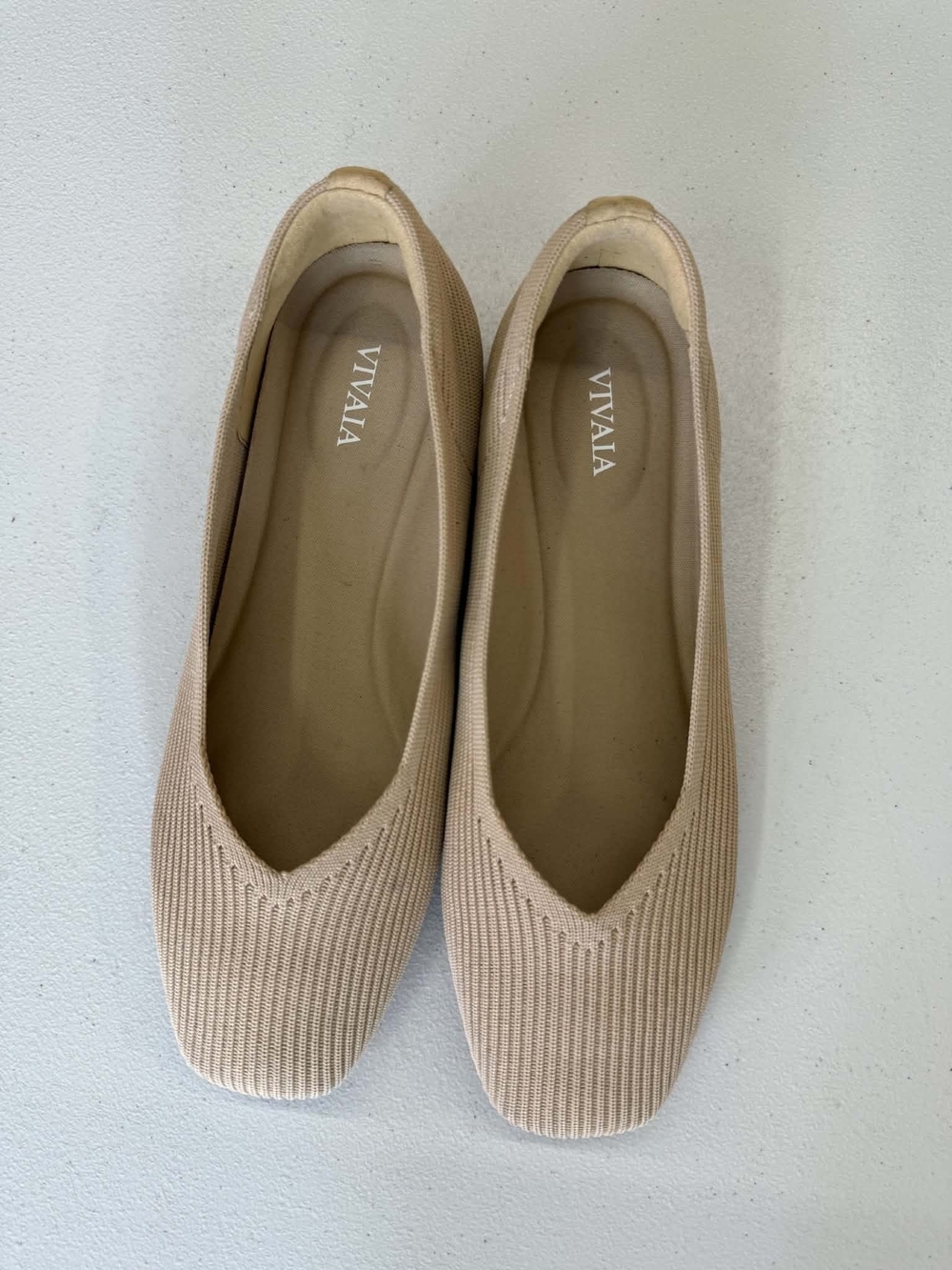 Vivaia Square-Toe V-Cut Flats (Margot 2.0 Beige Ribbed Knit Ballet Flats - Picture 11 of 11